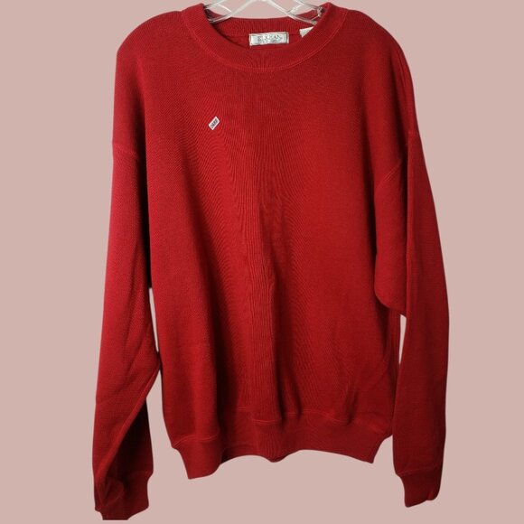 Elkhan Red Crewneck Sweater 100% Cotton Knit Pullover RedLarge